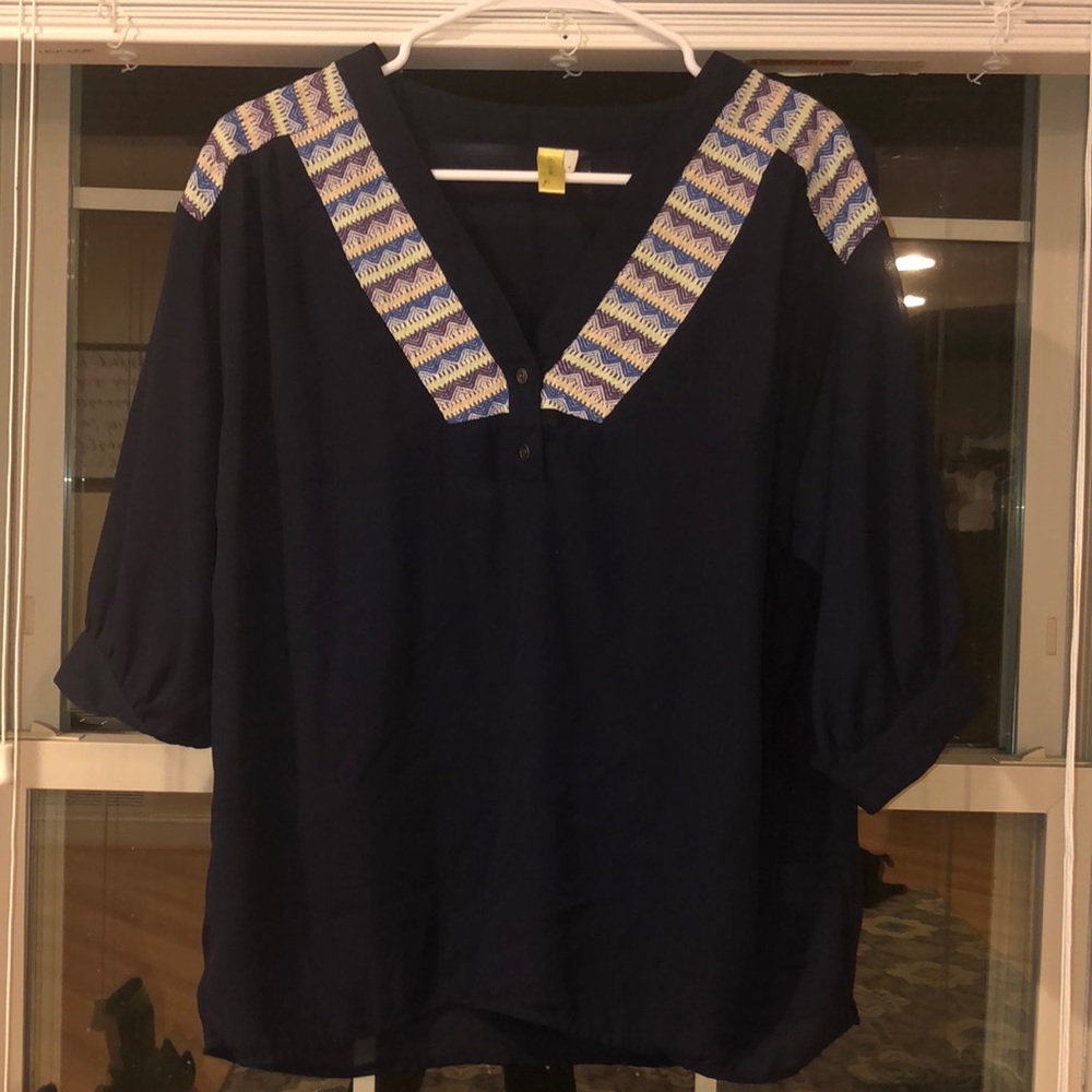 Navy Embroidered Top